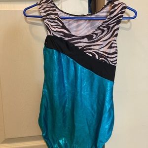 blue and zebra gymnastics leotard
